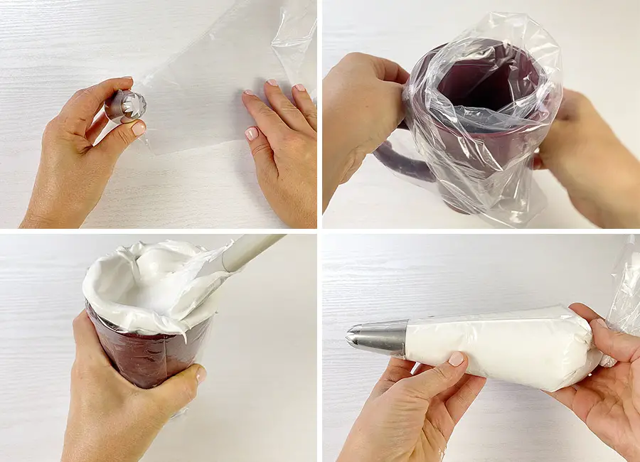 Placing the meringue into a piping bag