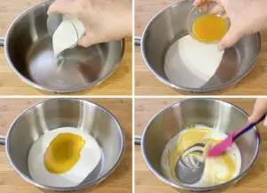 In a saucepan combine the heavy cream with passion fruit juice