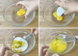 In a bowl combining the egg yolks with sugar