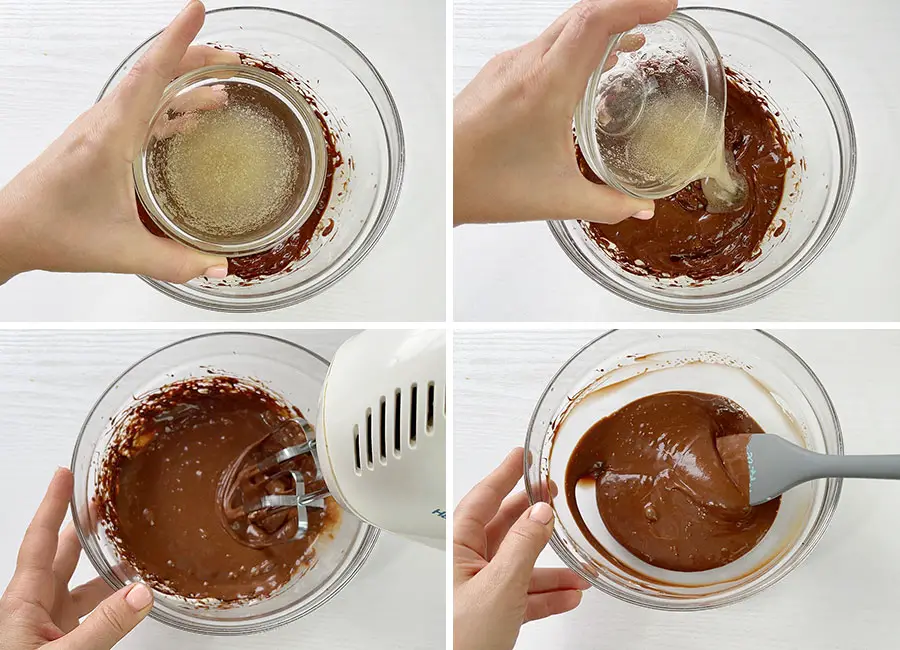 Dissolving the gelating and adding it to the chocolate mixture 