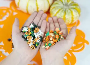 DIY Fall and Halloween Sprinkles inside the palms