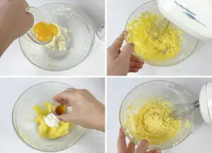 Dding egg yolks, sour cream and vanilla extract to the butter mixture