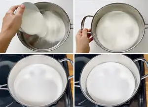 Sugar placed in the large saucepan
