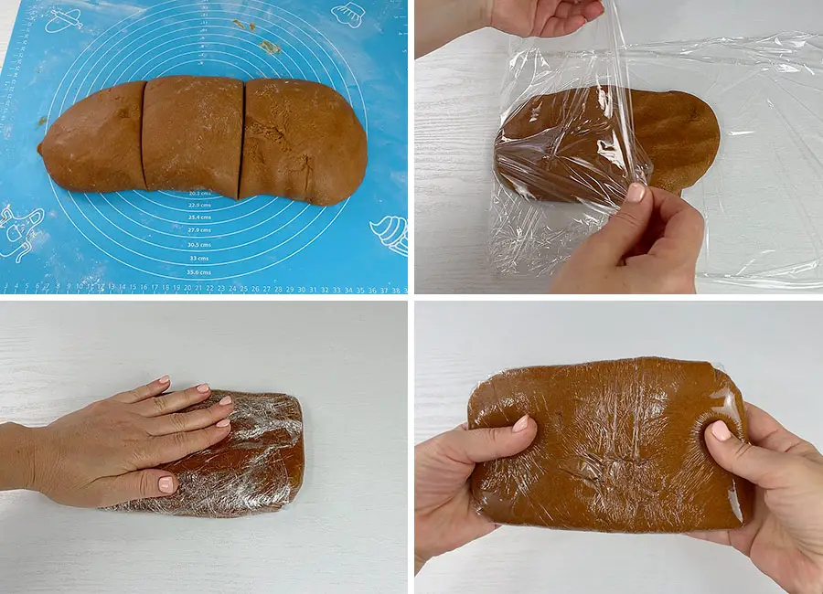 Dividing the dough and wrapping it with plastic wrap