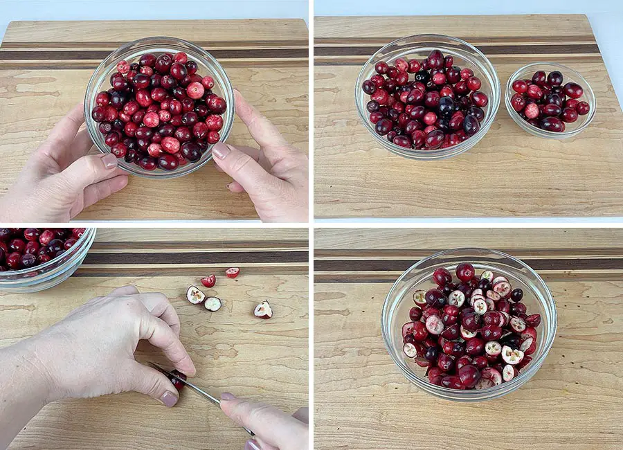 Cutting cranberries in half
