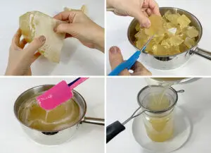 Melting the gelatin mold and pouring into a glass jar