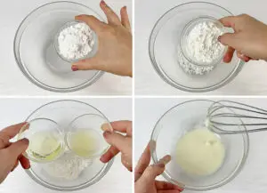 Mixing the podered sugar, cornstarch, egg white and lemon juice