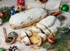 Sliced Stollen bread on the table