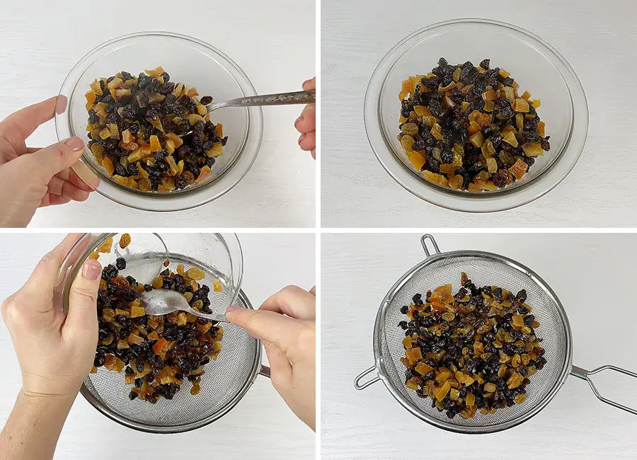 Placing the soaked dry fruits in the sieve