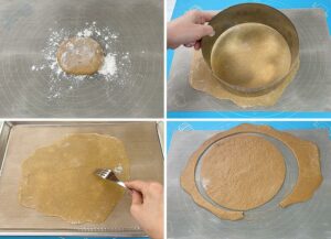 Rolling the ball of dough on the parchment paper and baking it