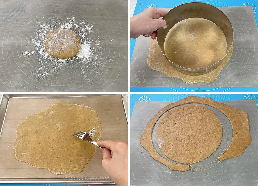 Rolling the ball of dough on the parchment paper and baking it