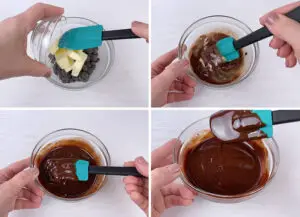 Combing chocolate and the butter and melting in the microwave.
