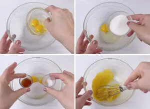 Mixing the eggs, sugar, salt and vanilla extract