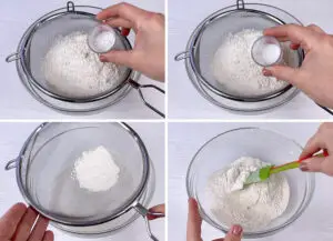 Sifting the flour, baking powder and salt