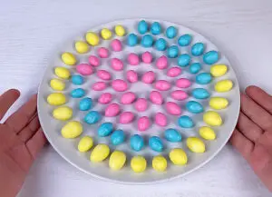 Plate full of sweet marshmallow eggs