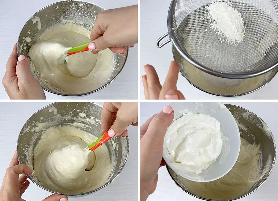Adding the sour cream mixture and mixing together.