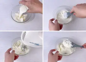 Mixing together cold cream cheese and heavy cream